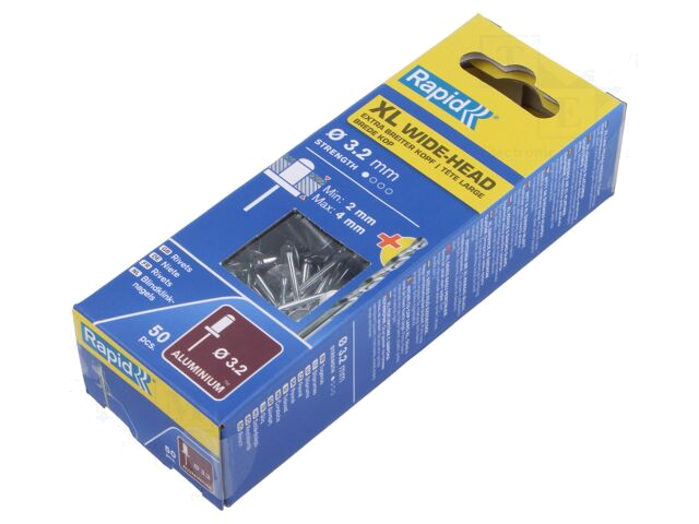 Klinkn; aluminium; Diam.klinkn: 3,2mm; L.klinknagel: 8mm; 50st. Klinkn; aluminium; Diam.klinkn: 3,2mm; L.klinknagel: 8mm; 50st.